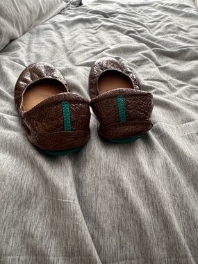 Tieks Brown Leather Ballet Flats with Teal Accent